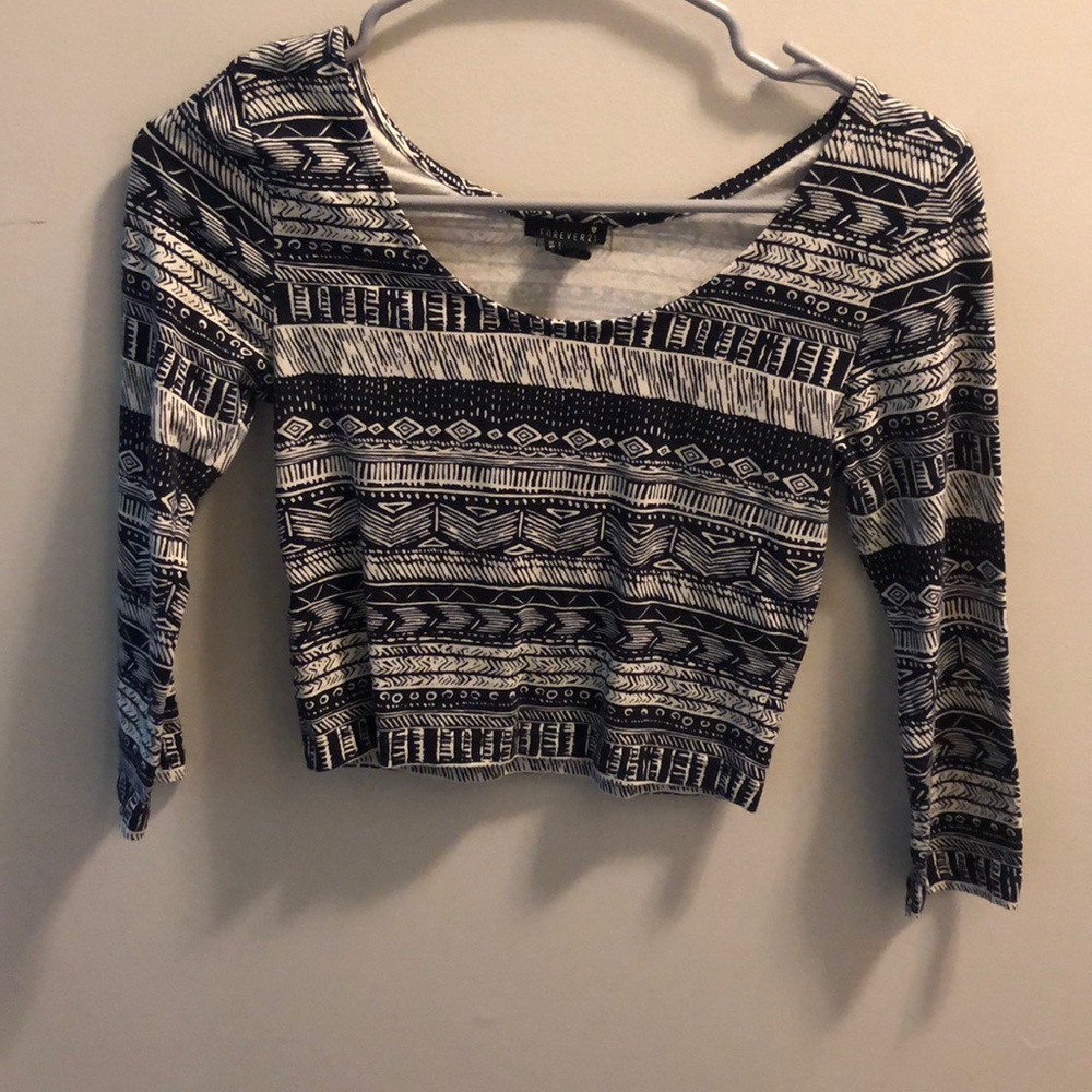 Navy and white crop long sleeve